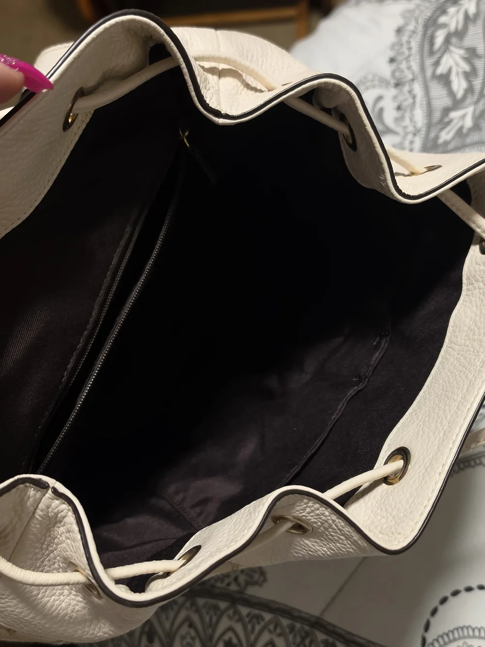 Coach Beige Signature Canvas Backpack with Cream Leather Trim and Gold Hardware